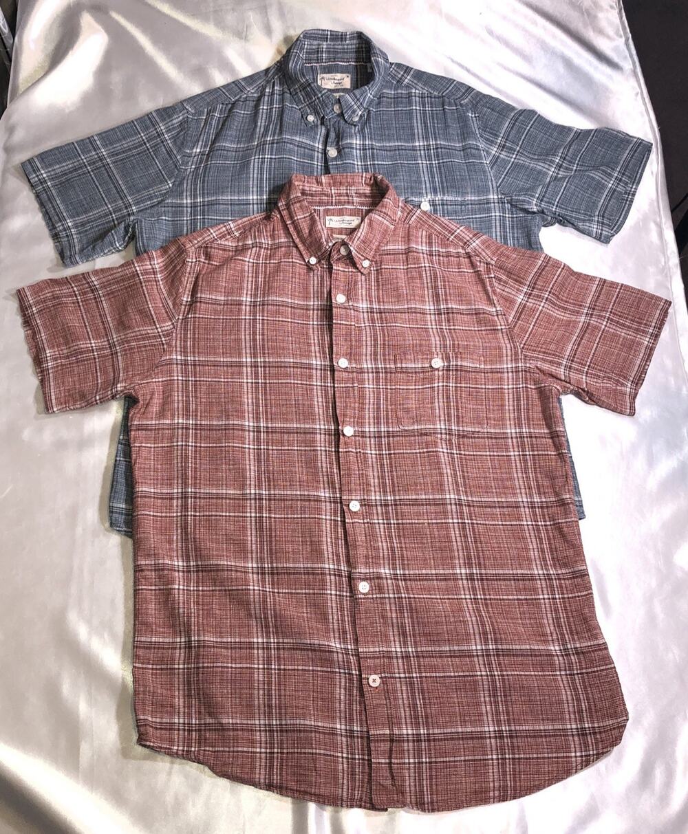 Weatherproof Vintage Button Down Linen Lot of 2 Shirt Red Blue Plaid Mens Sz M